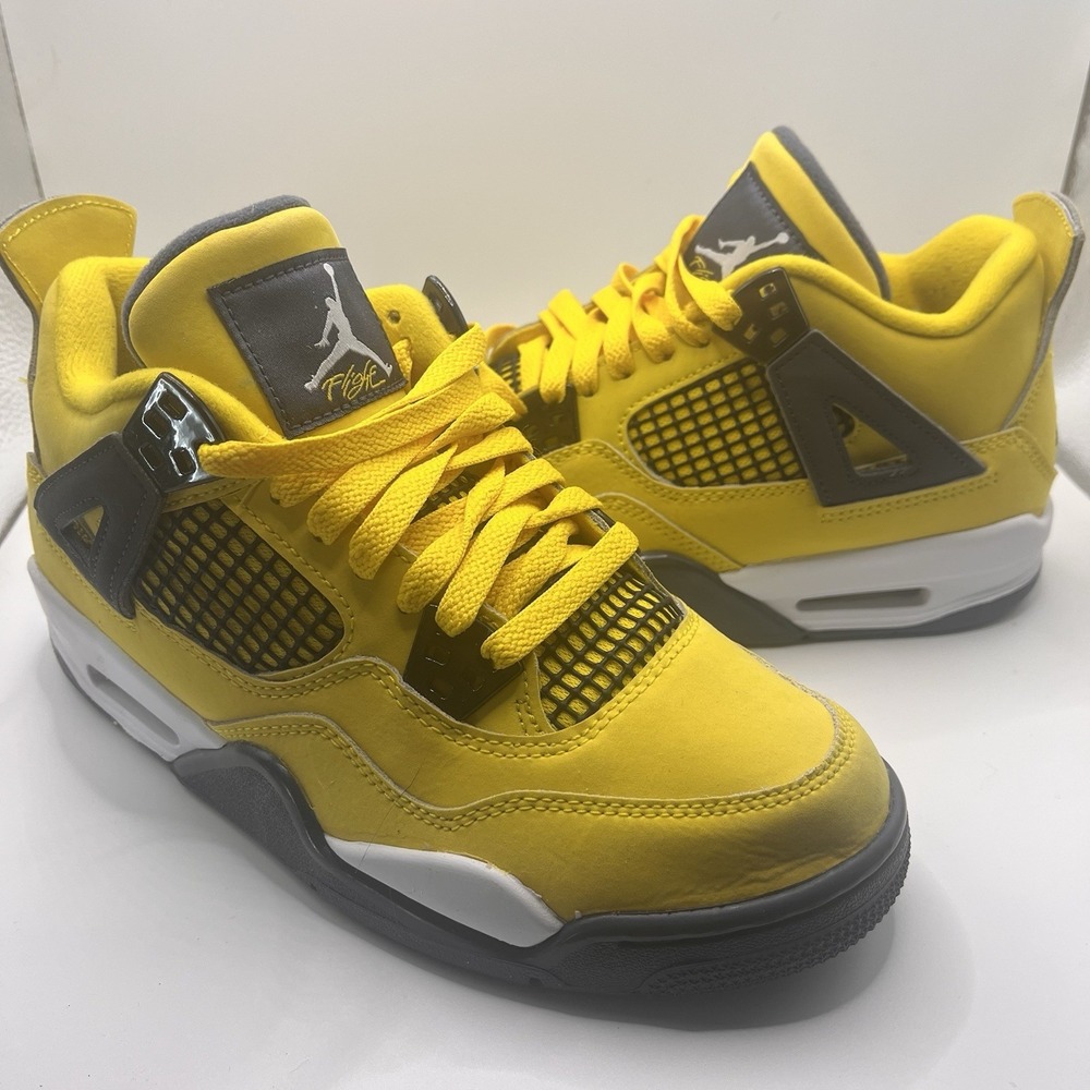 Nike Air Jordan 4 Retro Shoes GS Size 5.5Y Tour Yellow Lightning 408452-700